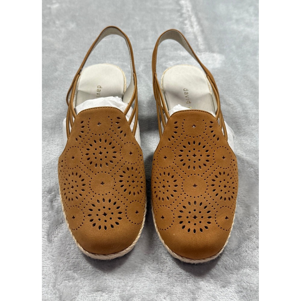NWOT David Tate Womens Size 11 Leather Espadrille Slingback Wedge Sandal Boho